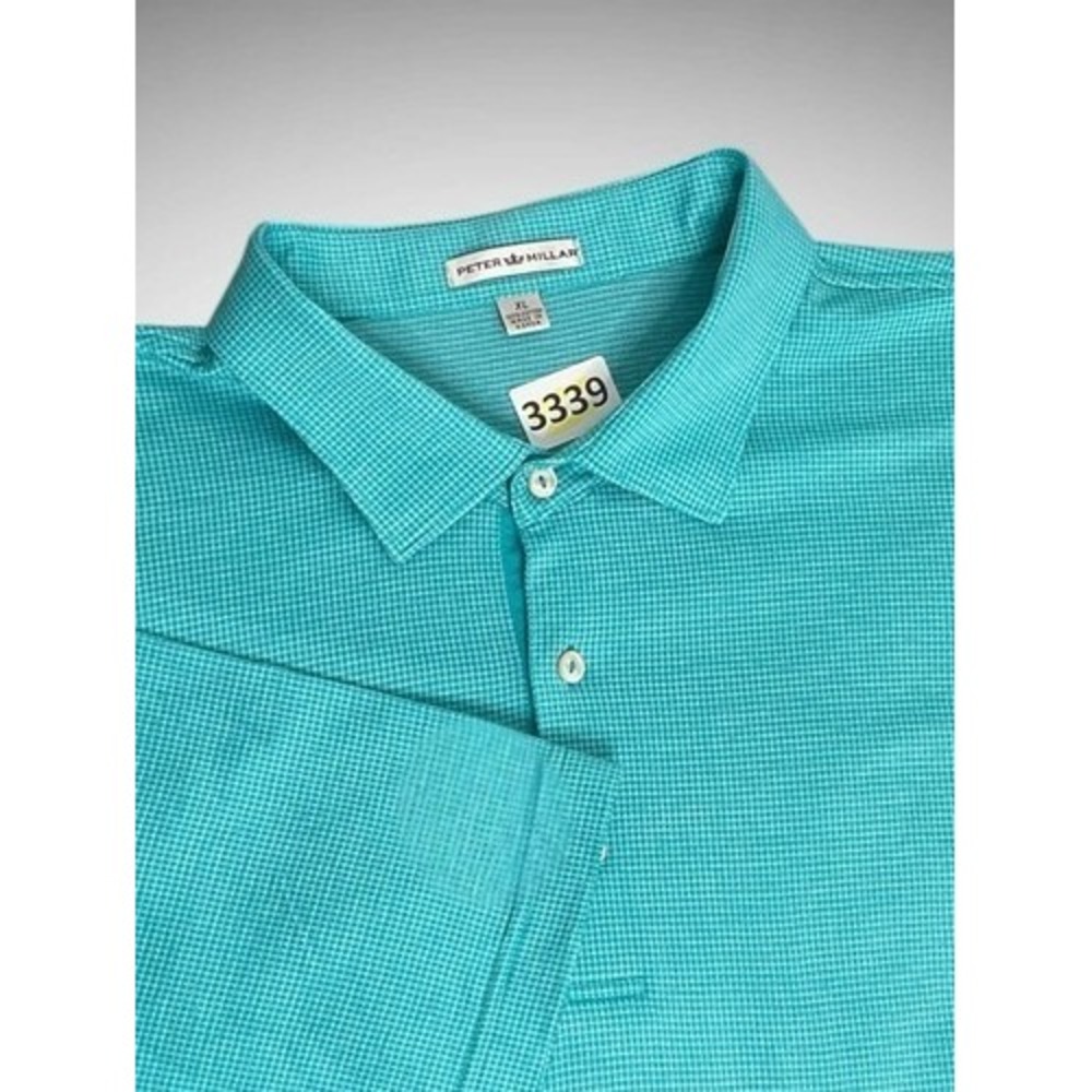 Peter Millar Green/Teal Short Sleeve Golf Polo Shirt Men XL Korea 100% Cotton
